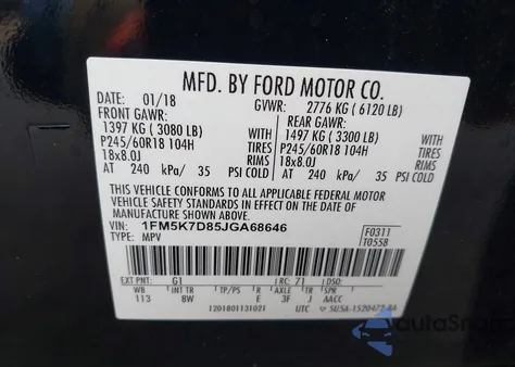 2018 Ford Explorer Xlt from USA, damaged, VIN 1FM5K7D85JGA68646